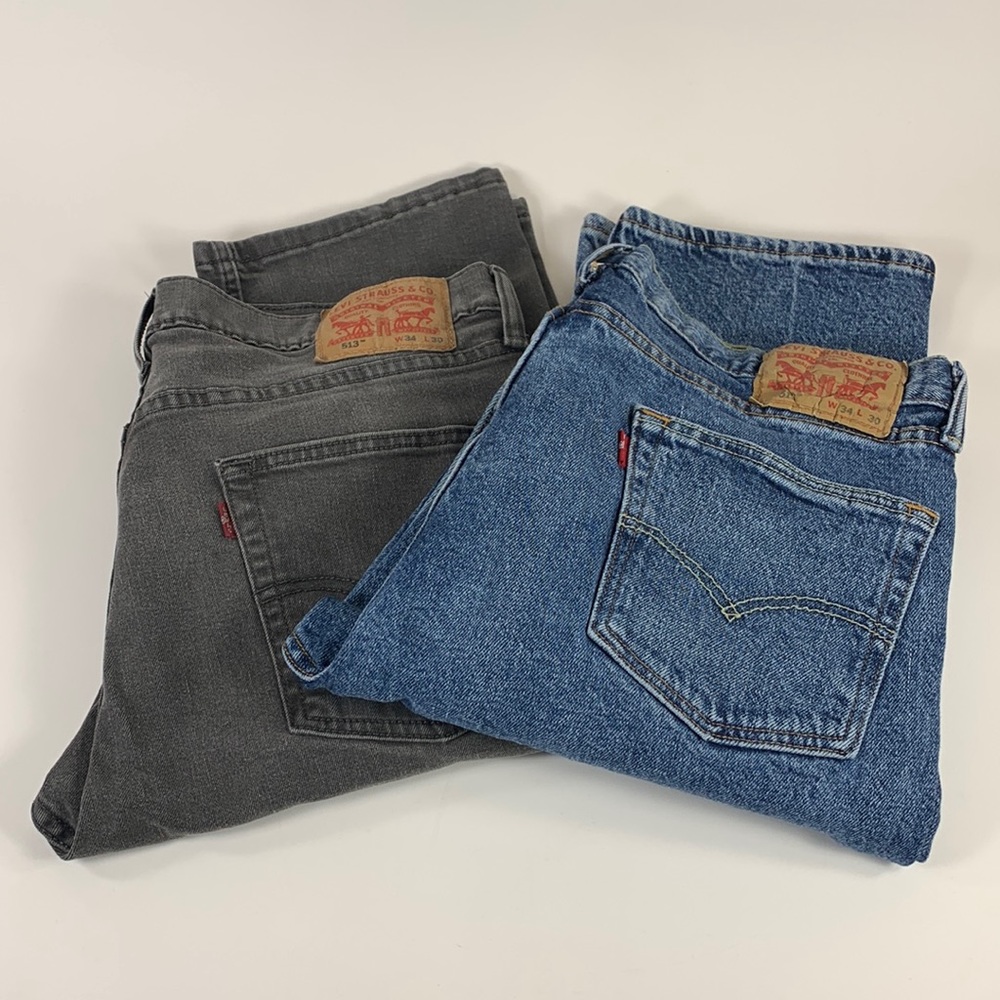 Levi’s 513 Mens Denim Jeans Slim Straight Size 34x30 Gray & Blue Lot of 2